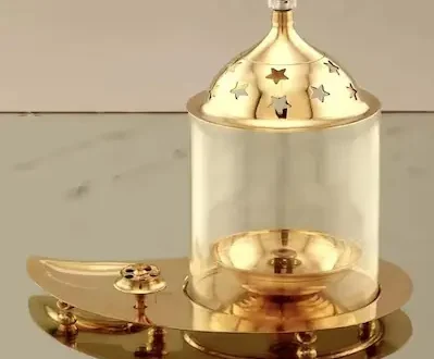 Akhand Diya with Glass & Agarbatti Stand